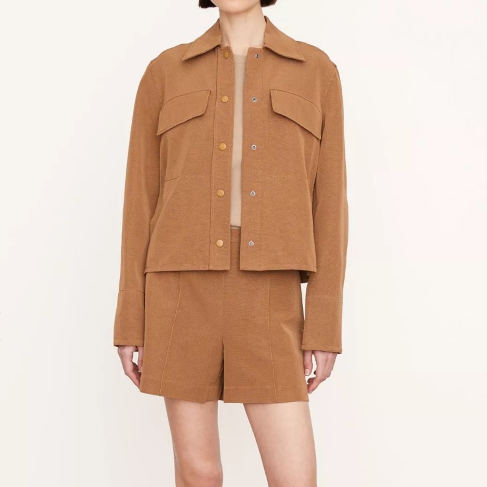 VINCE Textured Cotton Blend Shirt Jacket in Amber Wave Size XL